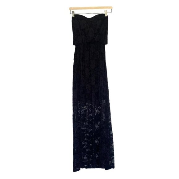 Black Lace Maxi Dress Strapless Sweetheart Neckline Back Cutout Size Small - Picture 1 of 9